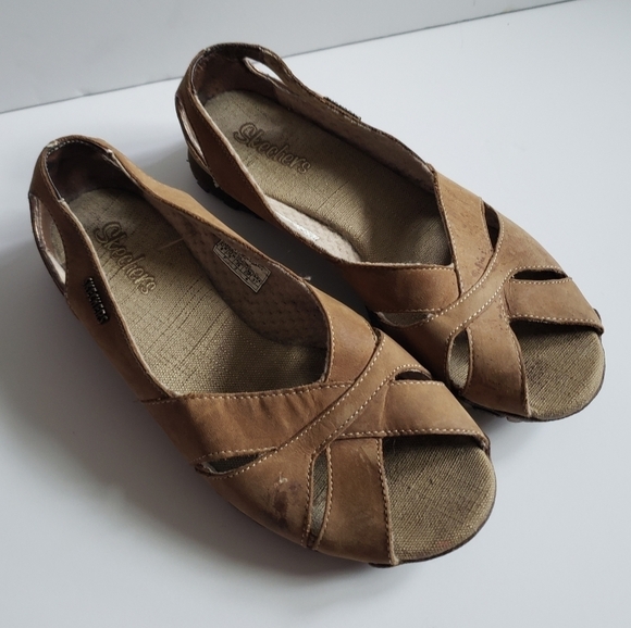 Skechers Y2K Leather Slip On Peep Toe Flats Sz 8 - Picture 2 of 11